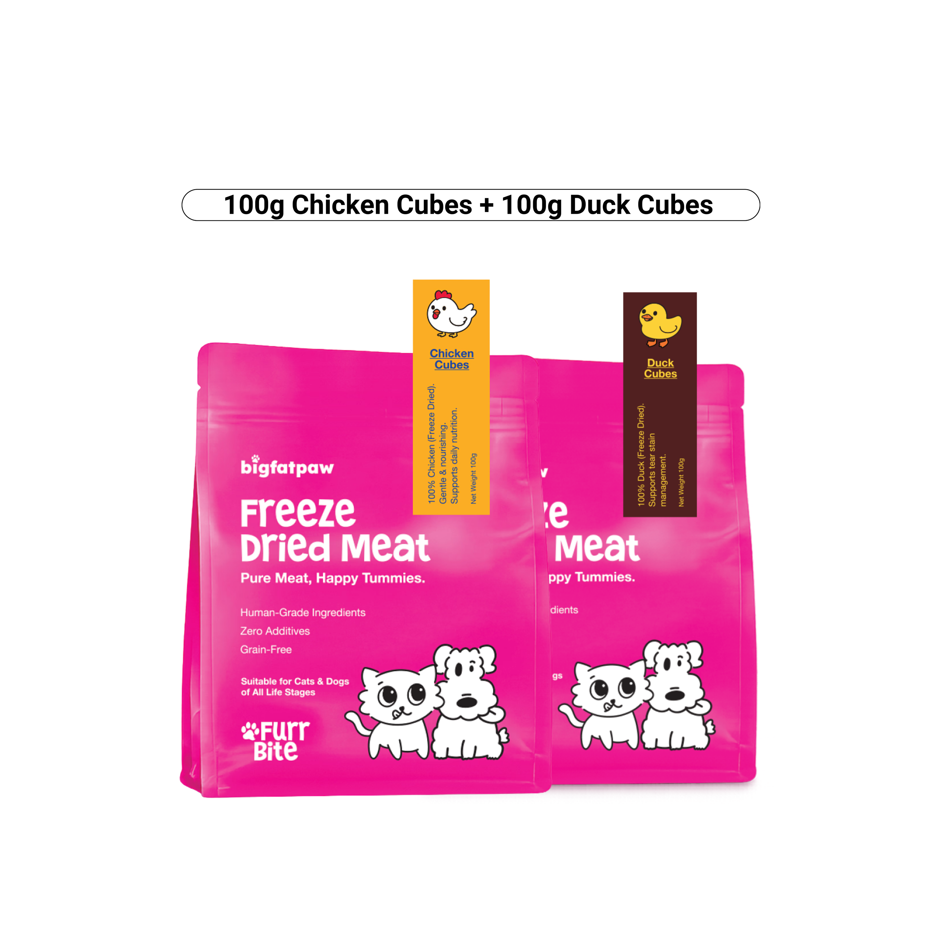 bigfatpaw Furrbite  Freeze Dried Chicken Cube & Duck Cube (100g)