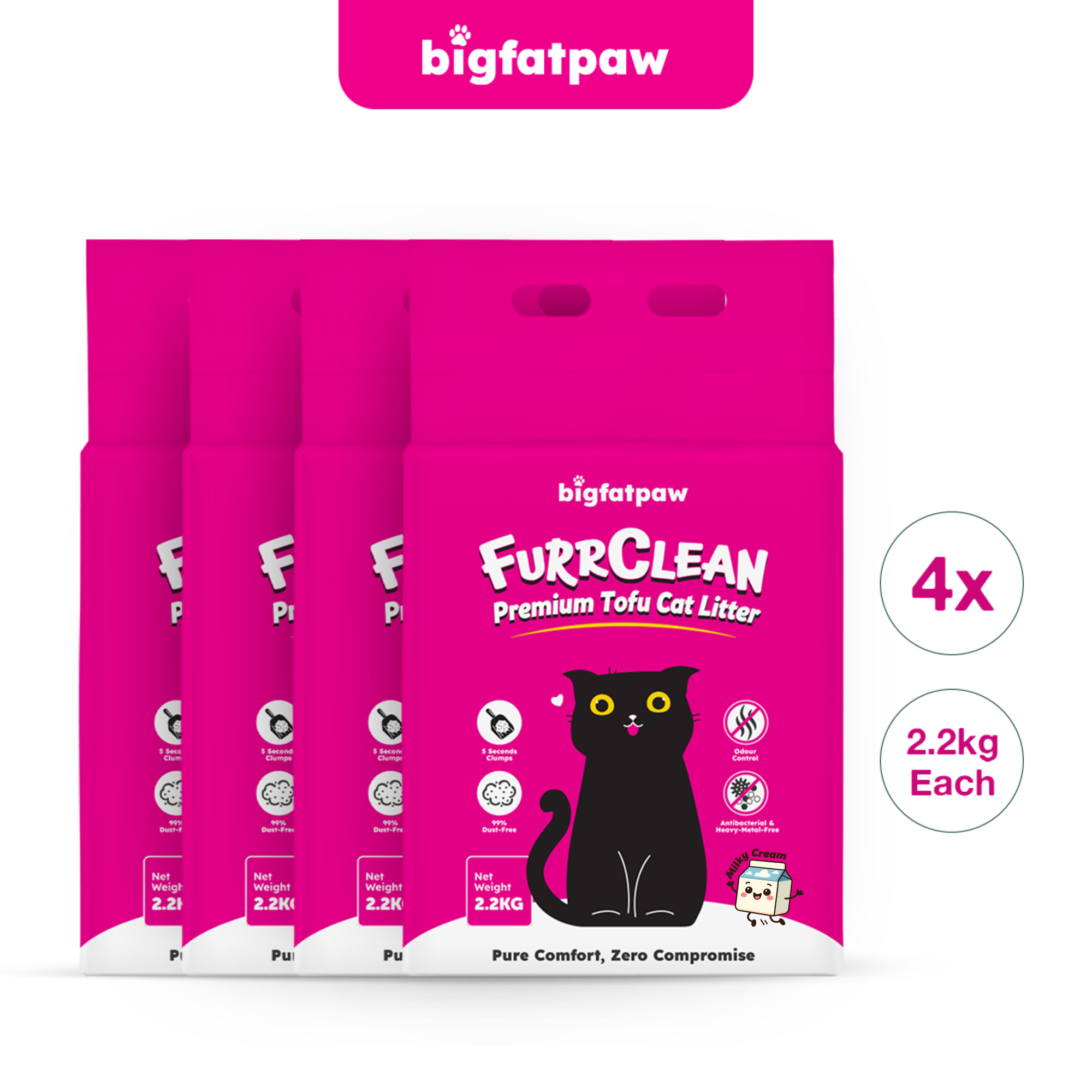 [Carton Deal 4 x 2.2kg] bigfatpaw FurrClean Premium Tofu Cat Litter (2.2kg)