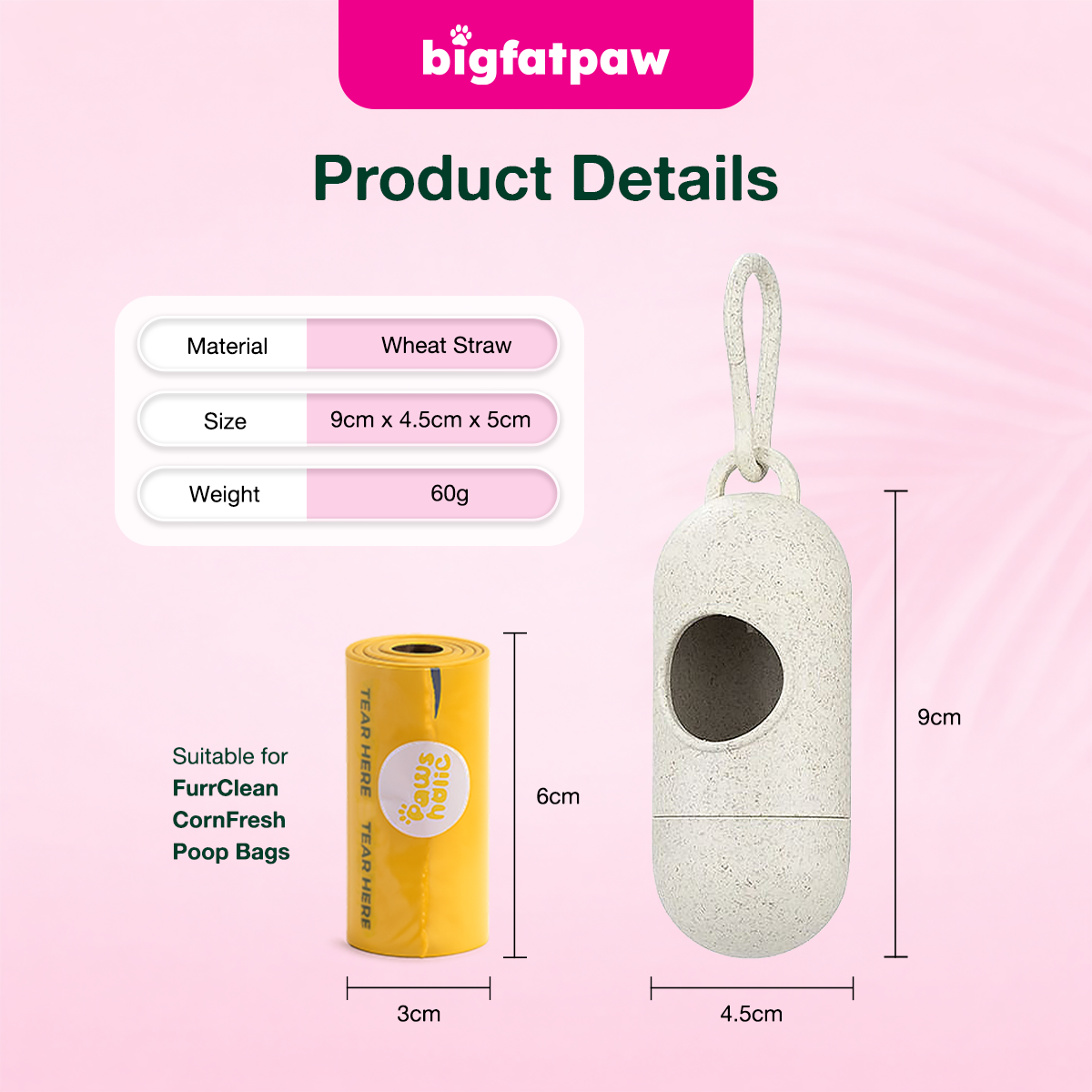 bigfatpaw FurrGear Wheat Straw Poop Bag Holder Dispenser