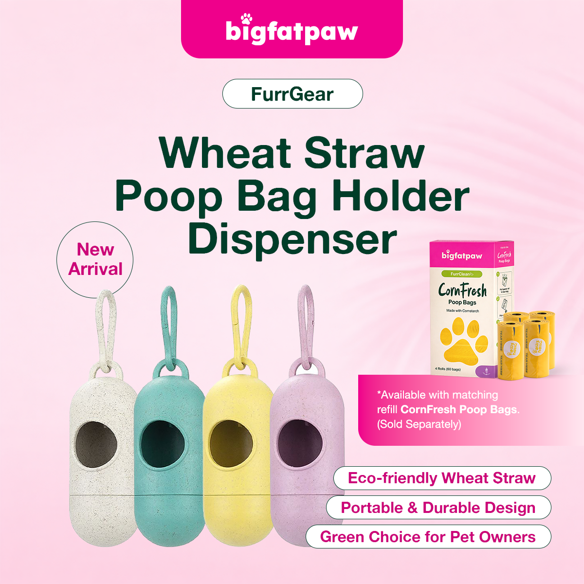 bigfatpaw FurrGear Wheat Straw Poop Bag Holder Dispenser