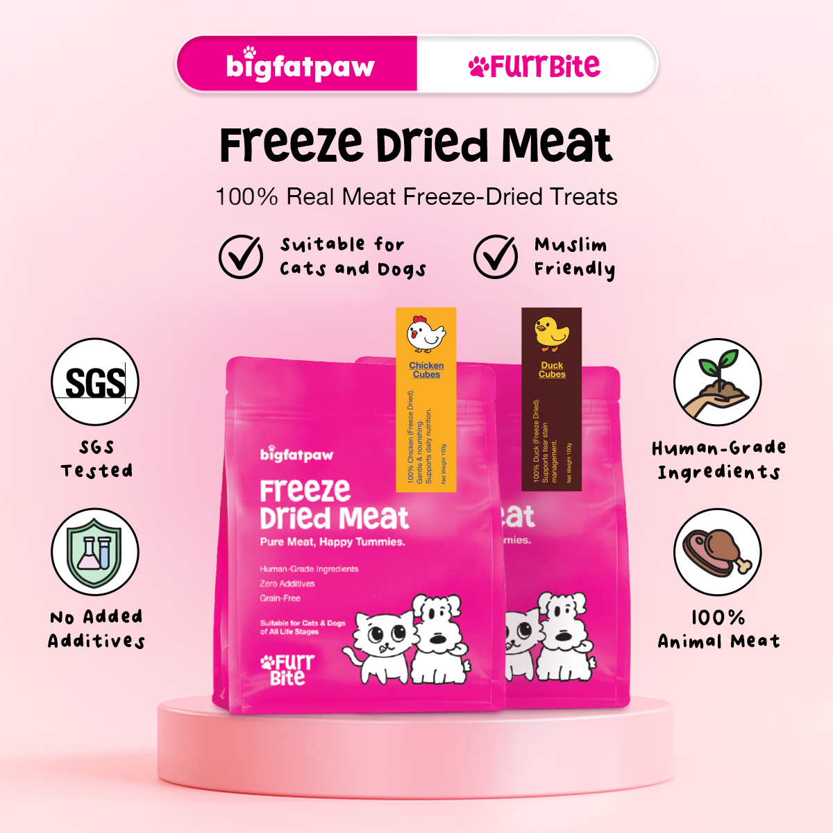 bigfatpaw Furrbite  Freeze Dried Chicken Cube & Duck Cube (100g)