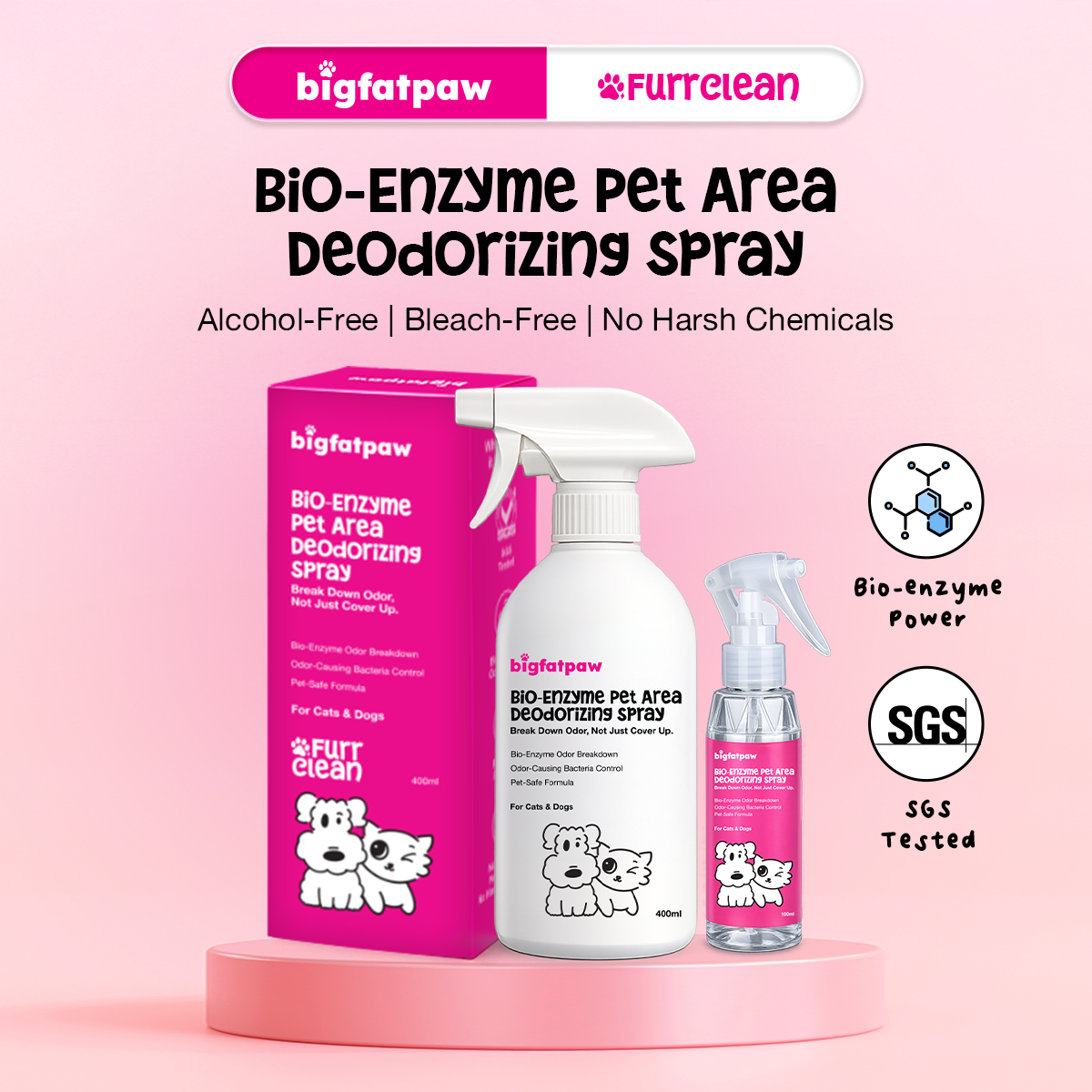 bigfatpaw FurrClean Bio-Enzyme Pet Deodorizer Spray (100ml/400ml) antibacterial surface deodorant