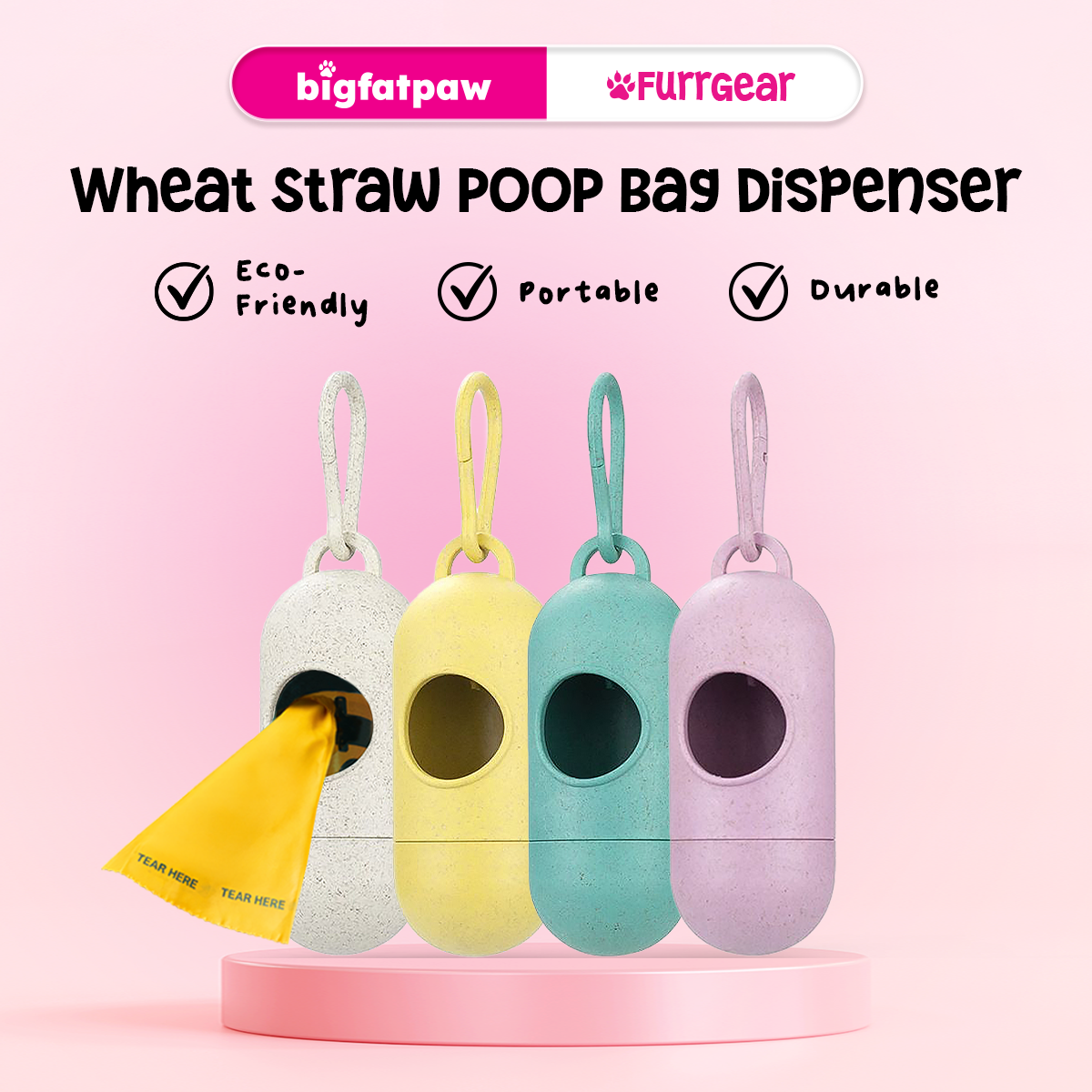 bigfatpaw FurrGear Wheat Straw Poop Bag Holder Dispenser