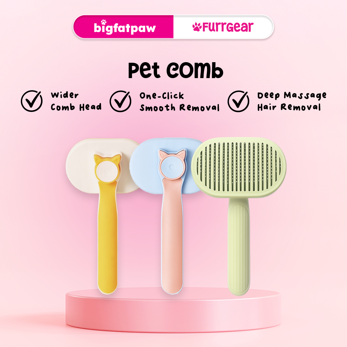 bigfatpaw Furrgear Pet Grooming Comb for Pets – Hair Removal & Deshedding Brush