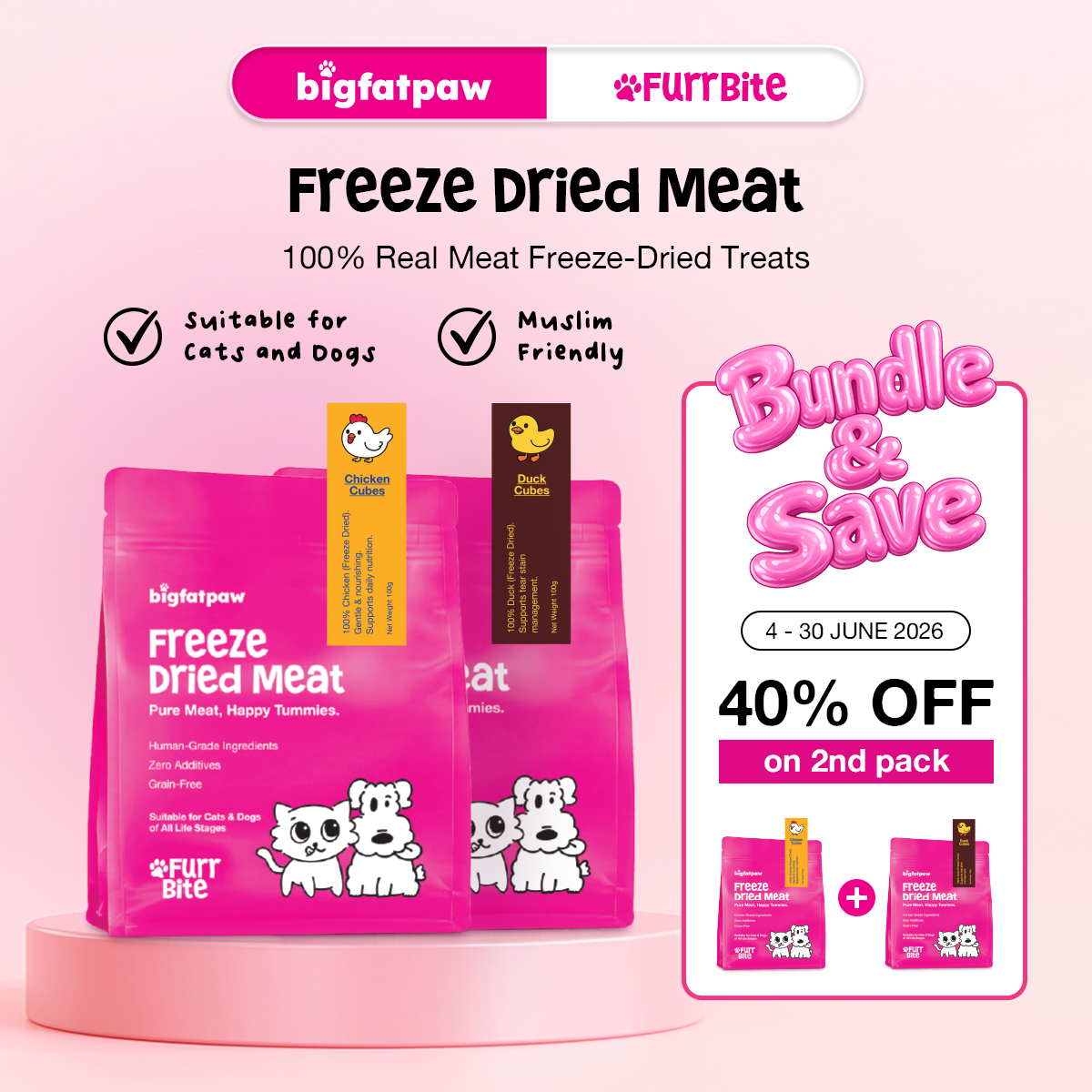 bigfatpaw Furrbite  Freeze Dried Chicken Cube & Duck Cube (100g)
